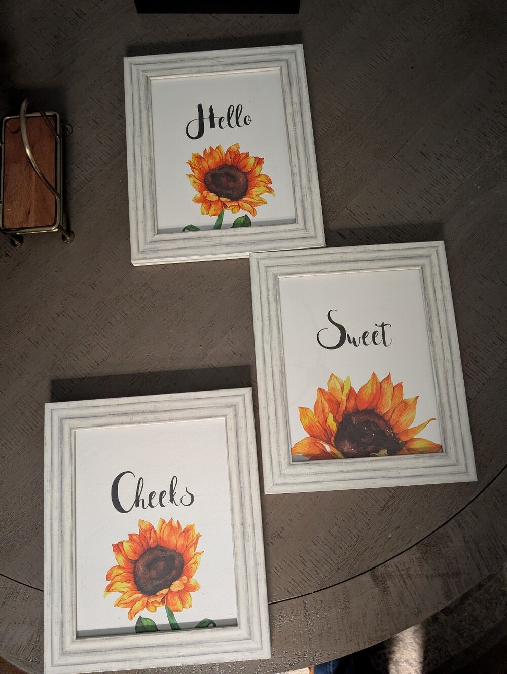 Sunflower Wall Art Set - Rustic White Frame (Hello / Sweet / Cheeks) 8x10 *Set 3